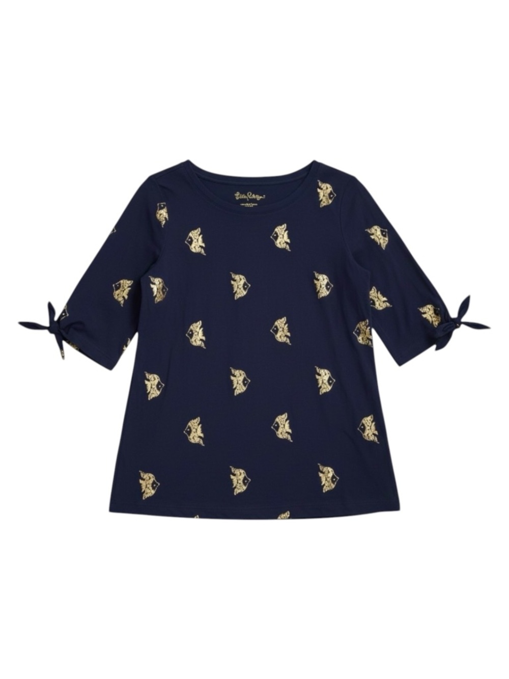 Lilly Pulitzer Shirt Women’s Size Small Navy Gold “Reel It In All Over” 3/4